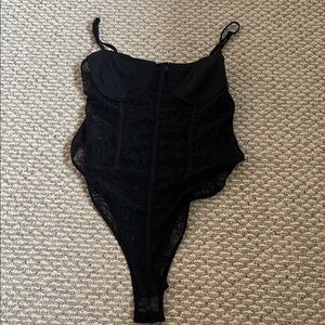 SHEIN Black Lace Underwire Bodysuit with Adjustable Straps